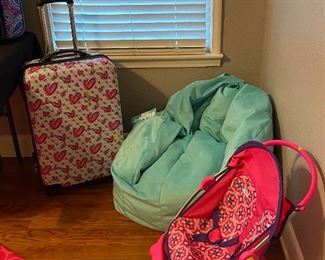 Guess Luggage, Big Joe Bean Bag Chair, Graco Twin Dolly Stroller