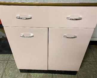 17. Mid Century Pink Metal Cabinet. 27x36, With Drawer/Storage. Very Good Condition. $85