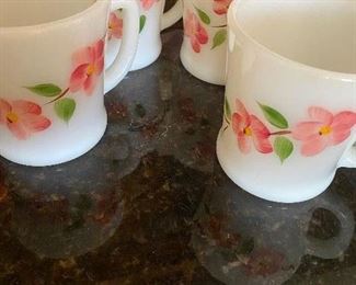 57. Fire King Milk Glass Apple Blossom Mugs (4) 12