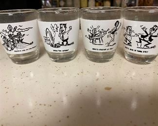 111. Mid Century 4 Comic Shot Glasses $8