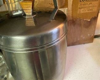 120. Mid Century Westinghouse Stainless Ice Bucket, Tongs, with Original Box $12