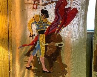 256. Vintage Hand Made Embroidered Bull Fighter Wall Hanging $12