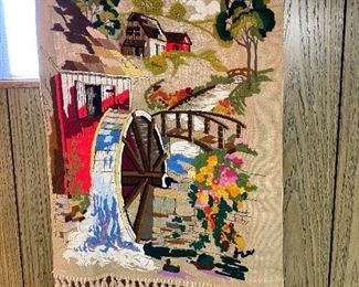 258. Vintage Hand Made Embroidered Water Wheel Wall Hanging $12