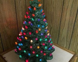 263. Vintage Ceramic Christmas 2 Piece Lighted Tree/Bulbs. Star 22 Inches Tall $45