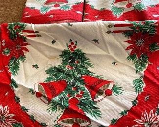 296. Vintage 4 Printed Large Napkins or Table Runners? Christmas Bells/Poinsettias  $ 10
