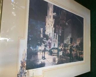 222. Mid Century Tom Lynch  Chicago Water Tower, Four Color Offset Lithograph, Pencil Signed. With COA, Framed Nice, $125