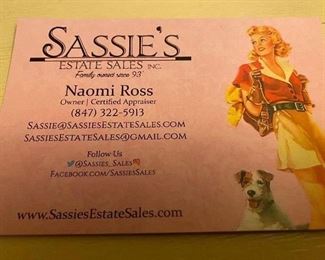 Sassies Estate Sales Inc, We Just celebrated 27 Years doing Estate sales. Thank You for shopping with us, and we hope to see you In Person Estate Sales Soon. Stay Safe! Naomi..