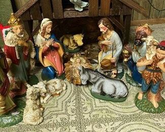 307. Vintage Nativity. Large from 9-12 Inches. Plus the Barn. This is a 12 Piece Set. Made in Japan. ALL $25