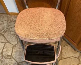 21. Mid Century Costco Pink Speckled Step/Chair Stool $35