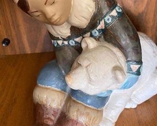 90. Retired Lladro Eskimo Girl ( Gres ) Playing with Polar Bear $50