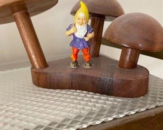 107. Mid Century Mushrooms with Gnome. Handcrafted in Amana Iowa By Ron Goltz. $8