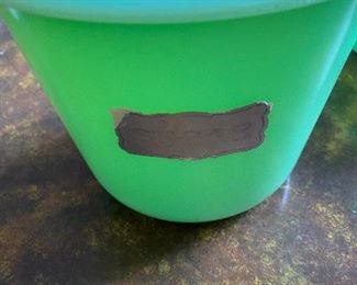 44. Vintage Jadite MCK Covered Sugar Canister. Has Sugar Label $25