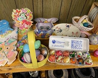 305. EASTER Decorations..Buy BULK? Or..Easter Painted Wood Eggs in Carton (12)( SOLD)  $12, Plastic Eggs, Basket Decorations..TELL ME..I will give you a price.!