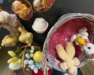 306. Vintage LOT of Easter Goodies..Furry Chicks, Chick Pair, Easter Basket..Annoying Pink Cellophane Grass..Even after Easter prob towards xmas you still might find it somewhere!! :) !! ALL $8