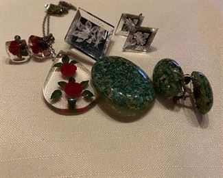 172. Vintage Lucite Necklace Earrings, Earrings Pins Sets $6