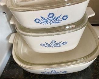 41. Corning Ware Blue Cornflower. Set of 3 with Lids $12