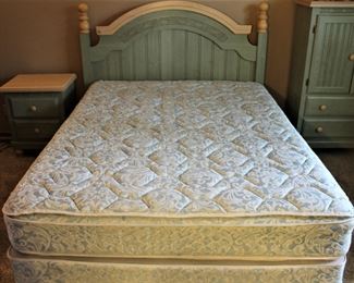 Farmhouse queen size bed and mattress.