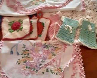 Lots of vintage crochet and embroidered linens!