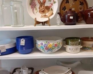 Pantry Blue and white melamine, bowls, jars, painted tray