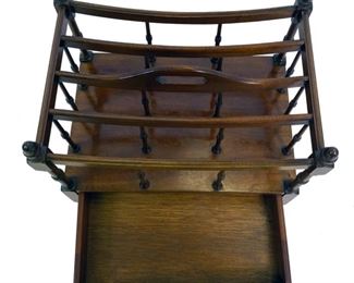  MAHOGANY CANTERBURY ON ROLLERS $70