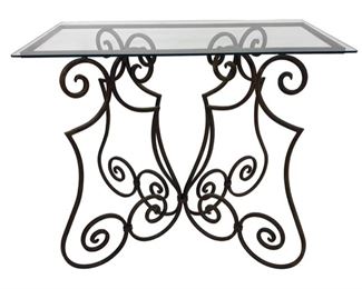 IRON BASE GLASS TOP TABLE $85
