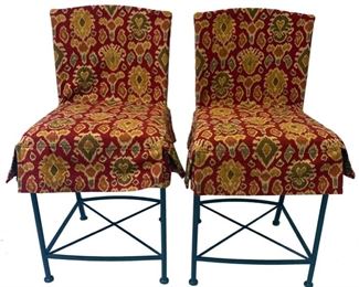PAIR SHAUER HOWARD BAR STOOLS WITH IKAT SLIP COVERS $75