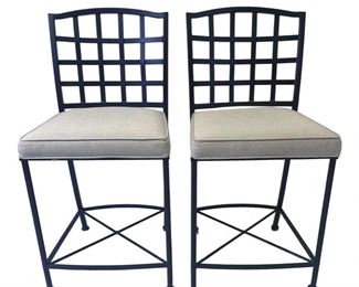 PAIR SHAUER HOWARD BAR STOOLS WITH IKAT SLIP COVERS $75