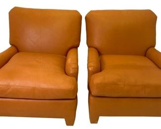 PAIR APRICOT LEATHER LOUNGE CHAIRS $450