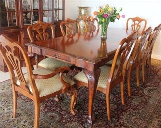 #4. $600.00. Century Dining set 8 chairs 2 leaves. Table end has a small drawer. table / 67.5” without leaves 44” wide 2 leaves 22” wide chairs.
40.5” height, 24” wide, 24” deep