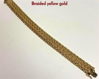 Lot 1002 BBB 14K Gold Woven Chain Bracelet. Braided yellow gold 