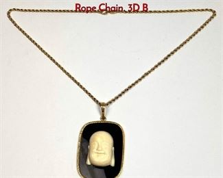 Lot 1006 Carved Bone Buddha Pendant on 14K Gold Rope Chain. 3D B