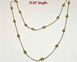 Lot 1010 18K Gold Box Chain Necklace. Gold Beads. 31.25 length.