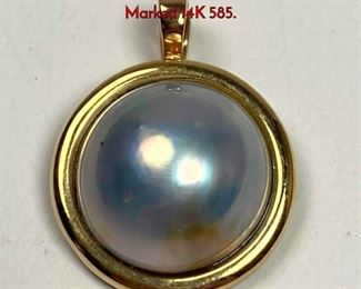 Lot 1012 14K Gold Mabe pearl Enhancer Pendant. Marked 14K 585. 