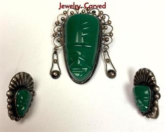 Lot 1016 3pc Mexican Sterling Silver Carved Onyx Jewelry. Carved