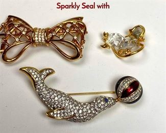 Lot 1030 3pc SWAROVSKI Crystal Pins Brooches. Sparkly Seal with 