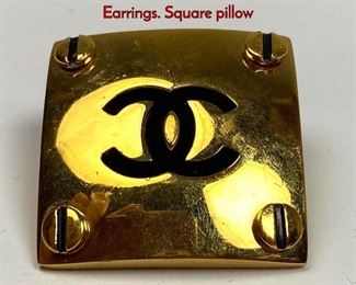 Lot 1033 Pr CHANEL Double CC Logo Square Earrings. Square pillow