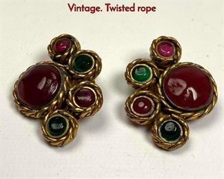 Lot 1039 Pr CHANEL Gripoix Glass earrings. Vintage. Twisted rope
