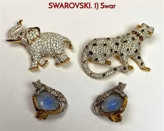 Lot 1041 4pc Vintage Crystal Figural Jewelry. SWAROVSKI. 1 Swar