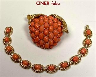 Lot 1046 2pc Vintage Faux Coral Costume Jewelry. 1. CINER fabu