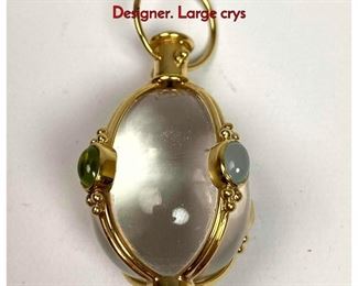 Lot 1055 18K Gold Rock Crystal Egg Pendant. Designer. Large crys