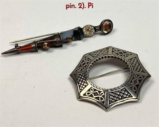 Lot 1056 2pc Scottish English Pins. 1Unmarked agate pin. 2. Pi