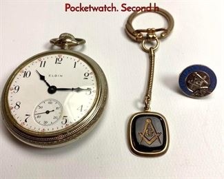 Lot 1060 3pc Mens Jewelry Lot. ELGIN Mens Pocketwatch. Second h