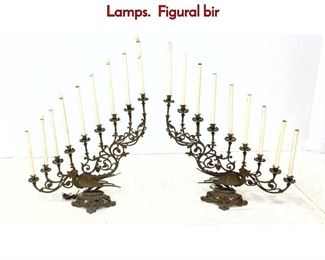 Lot 1067 EMPTY Pair Large Figural Candelabra Lamps. Figural bir