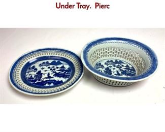 Lot 1072 Chinese Blue Decorated Oval Bowl and Under Tray. Pierc