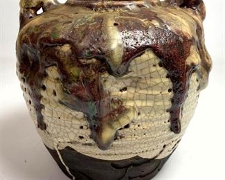 Lot 1075 Asian Style Lava Glaze Handled Vase.