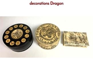 Lot 1083 3 Chinese Style Bone Boxes. Engraved decorations Dragon