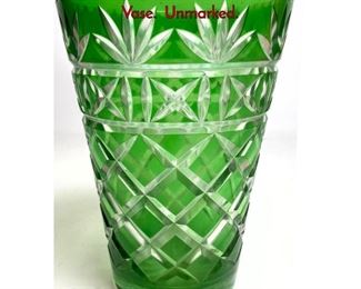 Lot 1087 Bohemian Green Cut to Clear Vase. Unmarked.