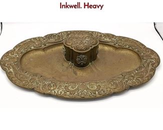 Lot 1105 Antique Brass Desk Tray with Quatrefoil Inkwell. Heavy 