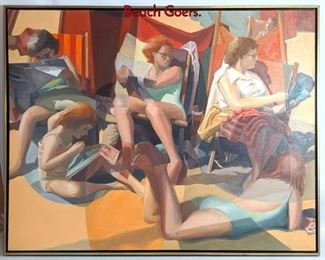 Lot 1114 FINKELMANN Oil on Canvas Painting of Beach Goers. 