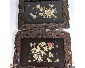 Lot 1117 Pair Carved and Inlaid Chinese Style Panels. 